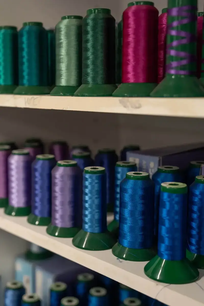 Shelves of embroidery thread